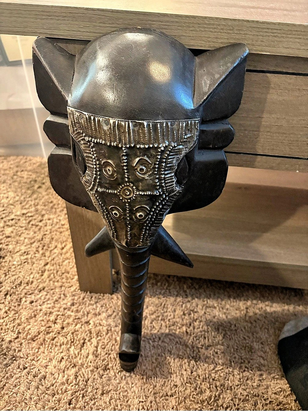 Black Elephant Face Wall Sculpture